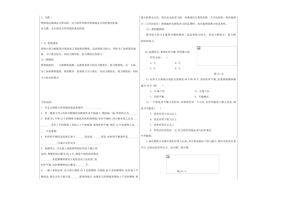 山东省德州市夏津实验中学八年级物理下册 12.1 杠杆教案 （新版）新人教版_第2页