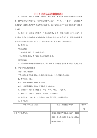 山东省惠东县白花镇第一中学九年级物理上册《11.3 怎样认识和测量电流》教学设计 沪粤版