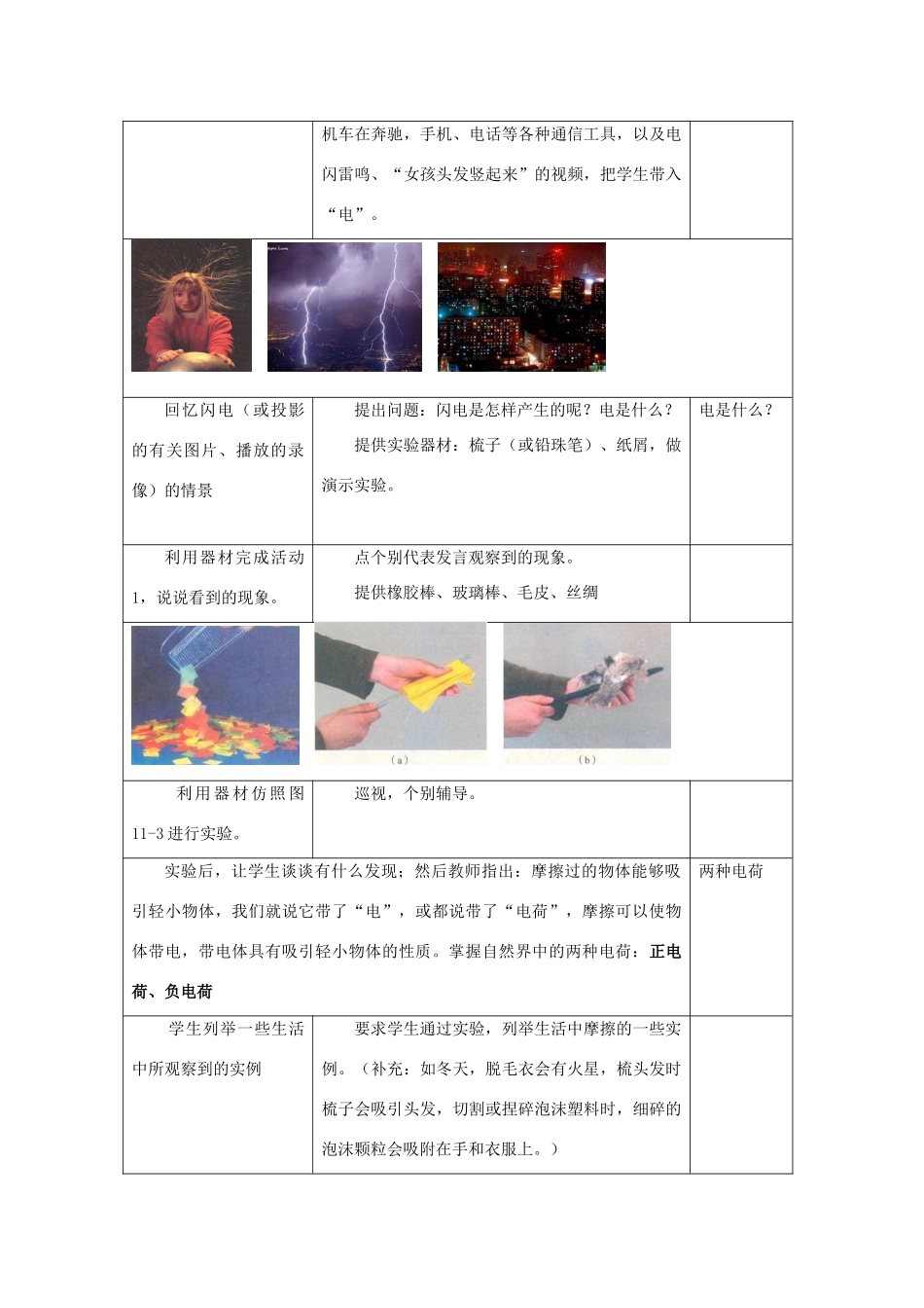 山东省惠东县白花镇第一中学九年级物理上册《11.1 从闪电谈起》教学设计 沪粤版_第2页