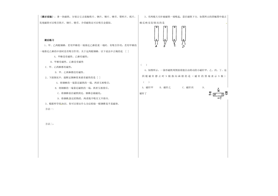 山东省德州市夏津实验中学九年级物理全册 20.1 磁现象 磁场教案 （新版）新人教版_第2页