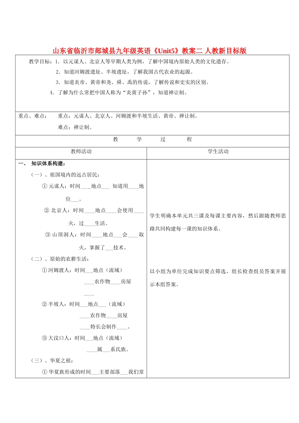 山东省临沂市郯城县九年级英语《Unit5》教案二 人教新目标版_第1页