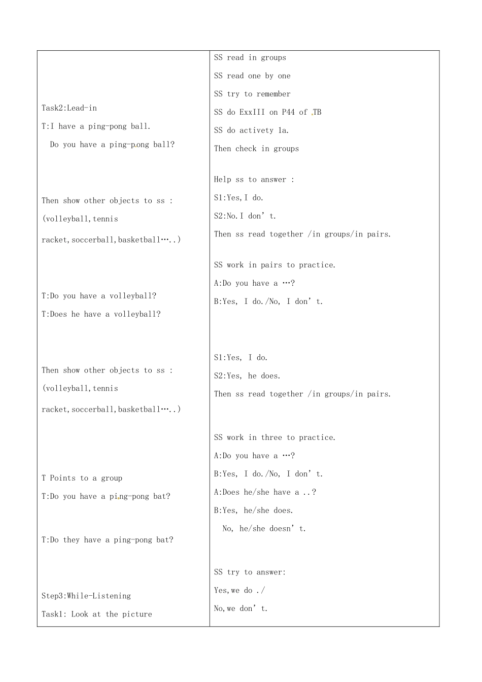 山东省临沂市郯城县七年级英语《Unit5 Do you have a soccer ball》教案1_第2页