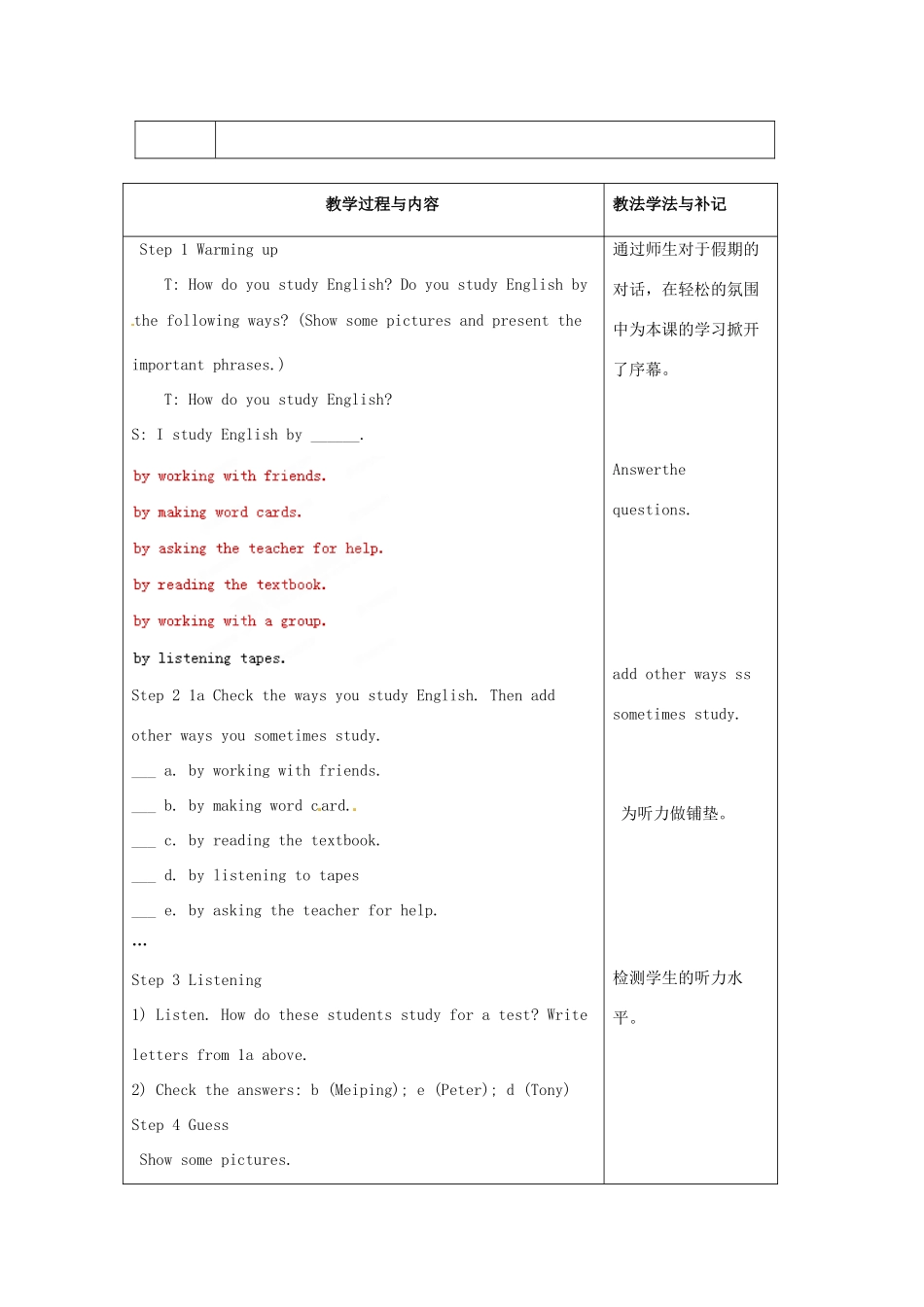 山东省临沂市费城镇初级中学九年级英语全册 Unit 1 How can we become good learners？（第1课时）教案 （新版）人教新目标版_第2页