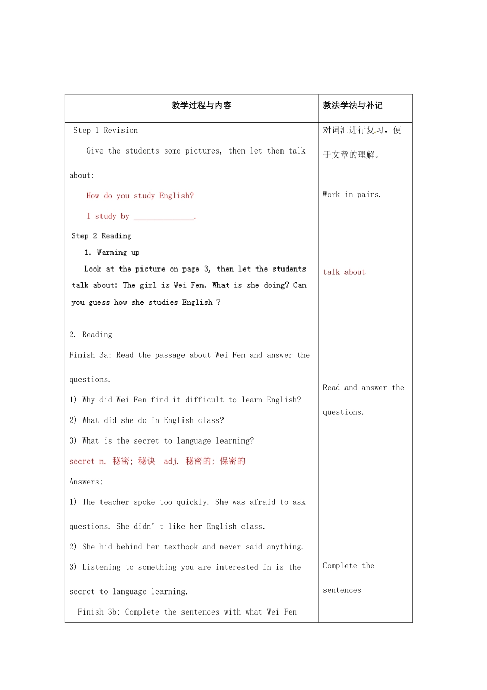 山东省临沂市费城镇初级中学九年级英语全册 Unit 1 How can we become good learners？（第2课时）教案 （新版）人教新目标版_第2页