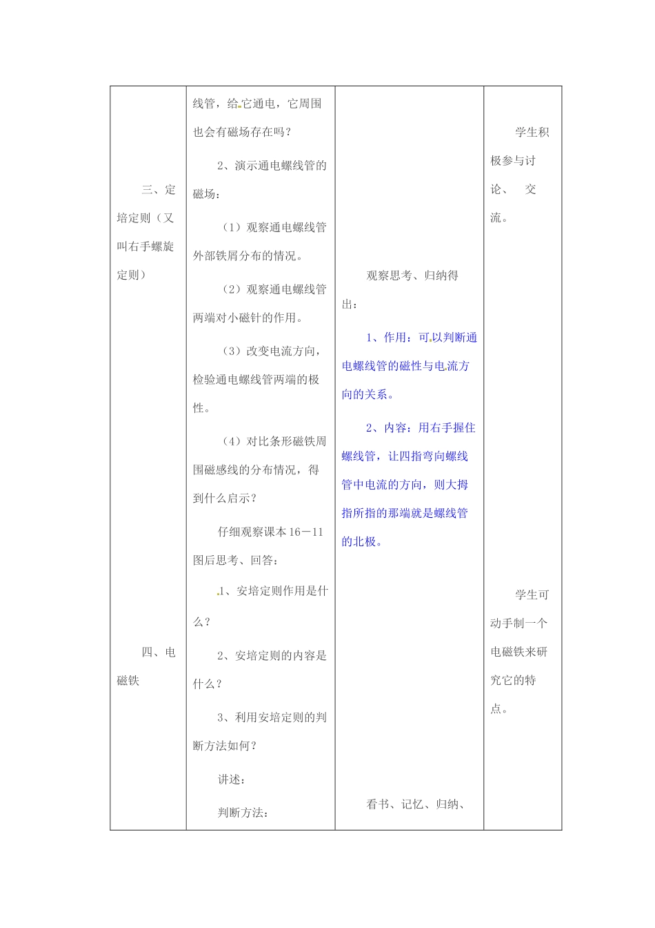 山东省临沂市费城镇初级中学九年级物理全册 第十六章 电流做功与电功率 第2节《电流的磁场》教案 沪科版_第3页