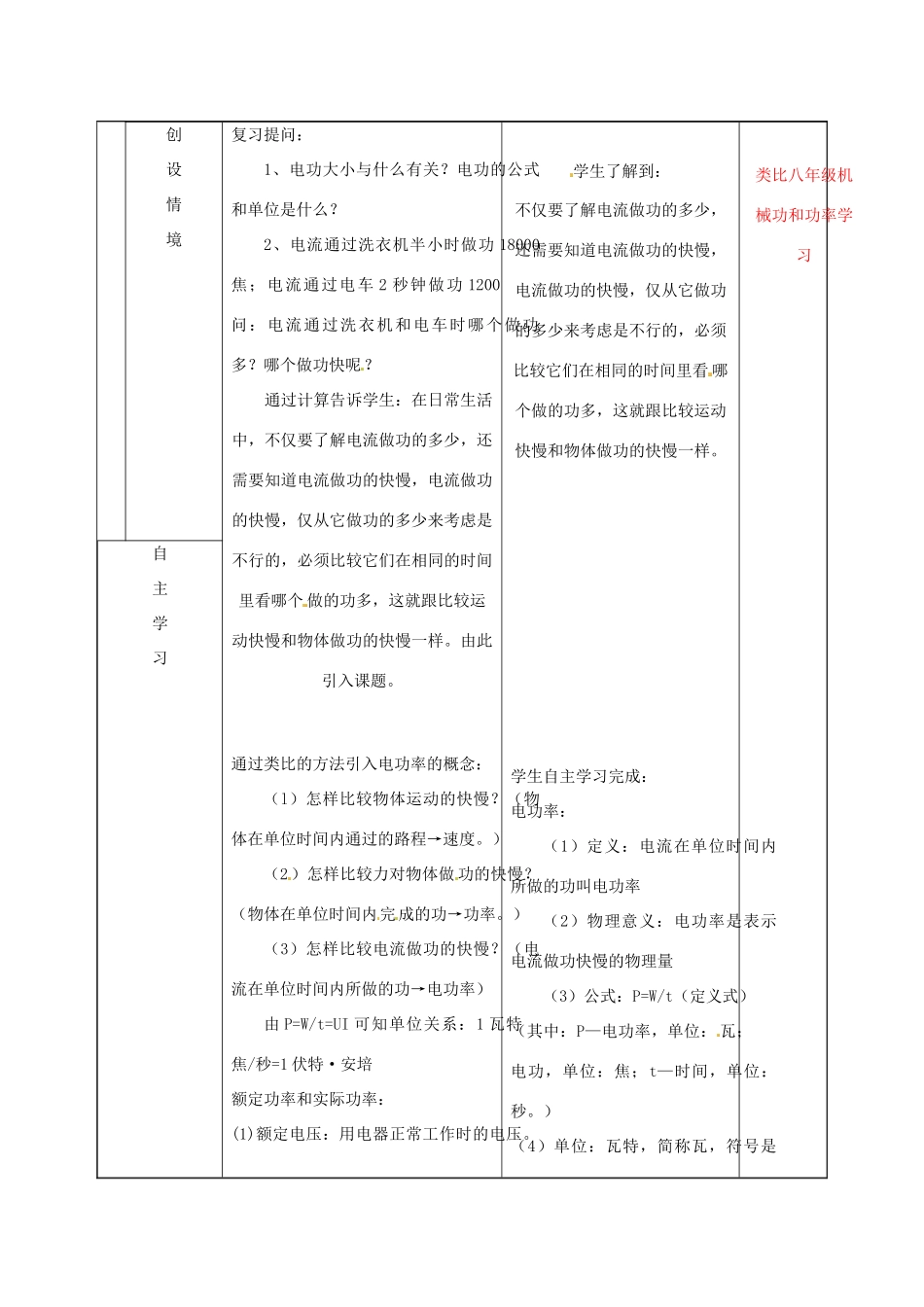 山东省临沂市蒙阴县第四中学九年级物理全册 16.2 电流做功的快慢教案2 （新版）沪科版_第2页
