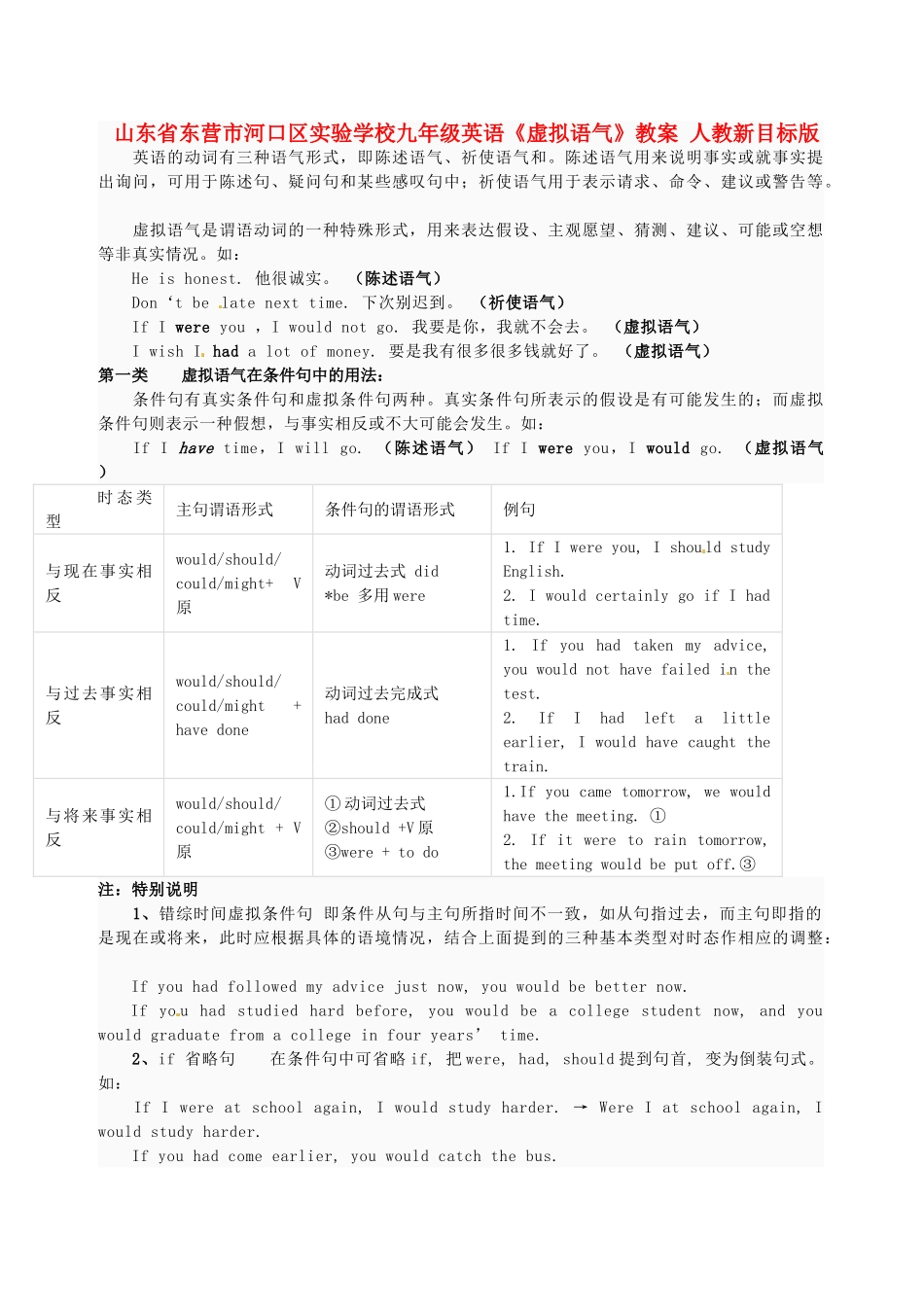 山东省东营市河口区实验学校九年级英语《虚拟语气》教案 人教新目标版_第1页