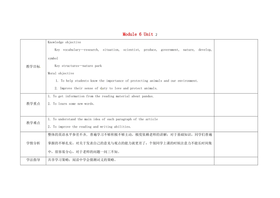 小学八年级英语上册 Module 6 Unit 2 The WWF is working hard to save them all教案 （新版）外研版-（新版）外研版初中八年级上册英语教案_第1页
