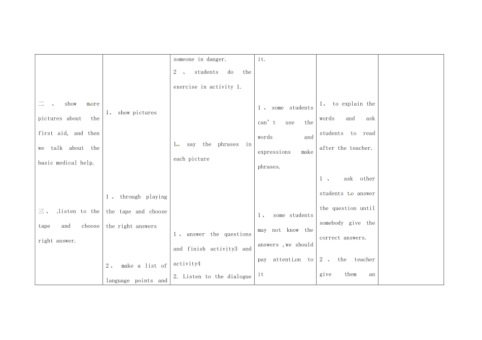 小学八年级英语上册 Module 12 Unit 1 What should we do before help arrived教案 （新版）外研版-（新版）外研版初中八年级上册英语教案_第2页