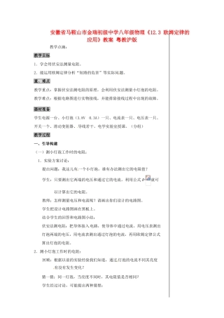 安徽省马鞍山市金瑞初级中学八年级物理《12.3 欧姆定律的应用》教案 粤教沪版