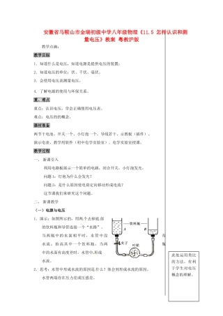 安徽省马鞍山市金瑞初级中学八年级物理《11.5 怎样认识和测量电压》教案 粤教沪版