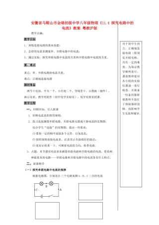 安徽省马鞍山市金瑞初级中学八年级物理《11.4 探究电路中的电流》教案 粤教沪版