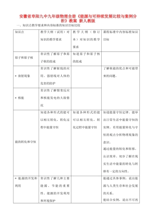 安徽省阜阳九中九年级物理全册《能源与可持续发展比较与案例分析》教案 新人教版