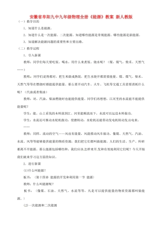 安徽省阜阳九中九年级物理全册《能源》教案 新人教版