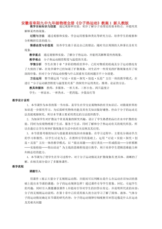 安徽省阜阳九中九年级物理全册《分子热运动》教案1 新人教版