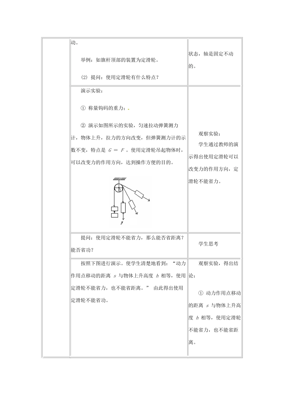 安徽省阜南县九年级物理《9.2 滑轮》教案 北师大版_第3页