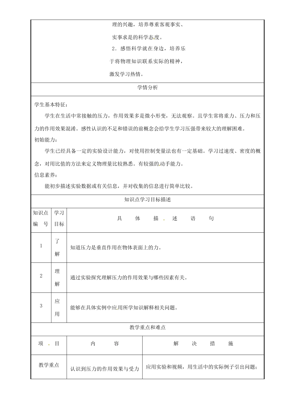 安徽省芜湖市芜湖县湾沚镇三元初级中学八年级物理全册《压强2》教学设计 沪科版_第2页