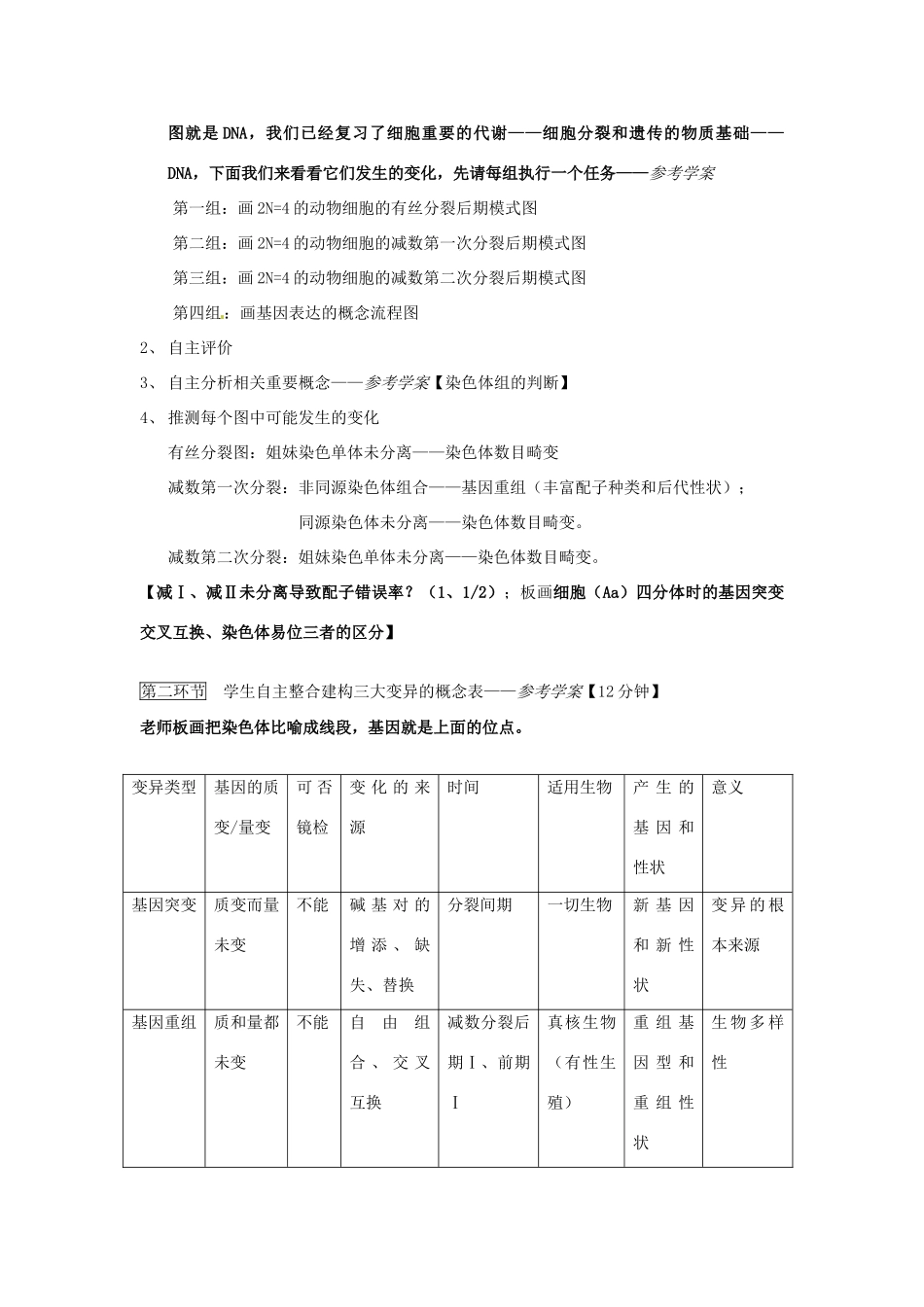 高中生物《第四章 生物的变异》教案 浙科版必修2-浙科版高一必修2生物教案_第2页