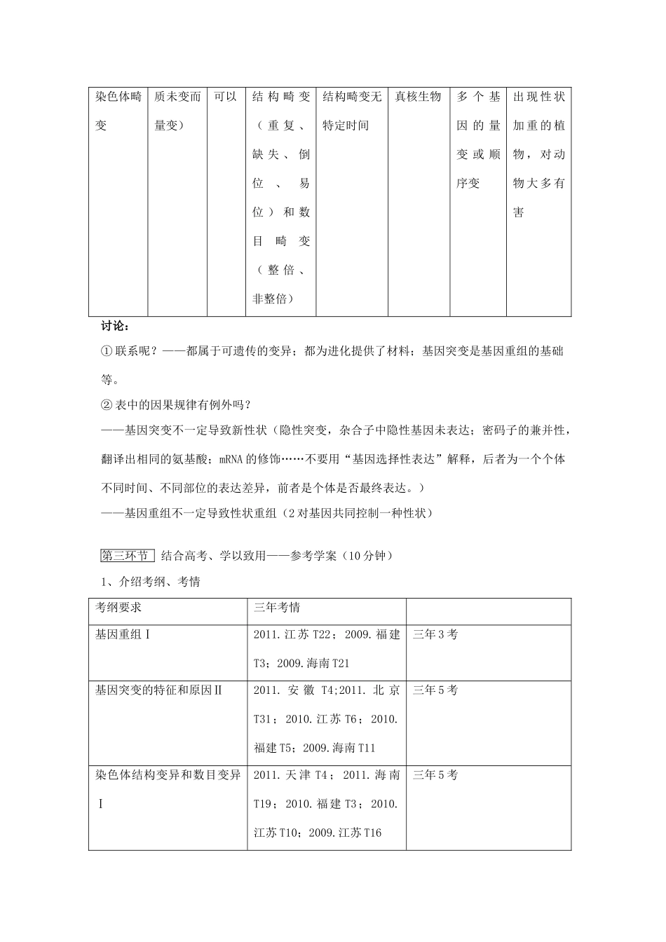高中生物《第四章 生物的变异》教案 浙科版必修2-浙科版高一必修2生物教案_第3页