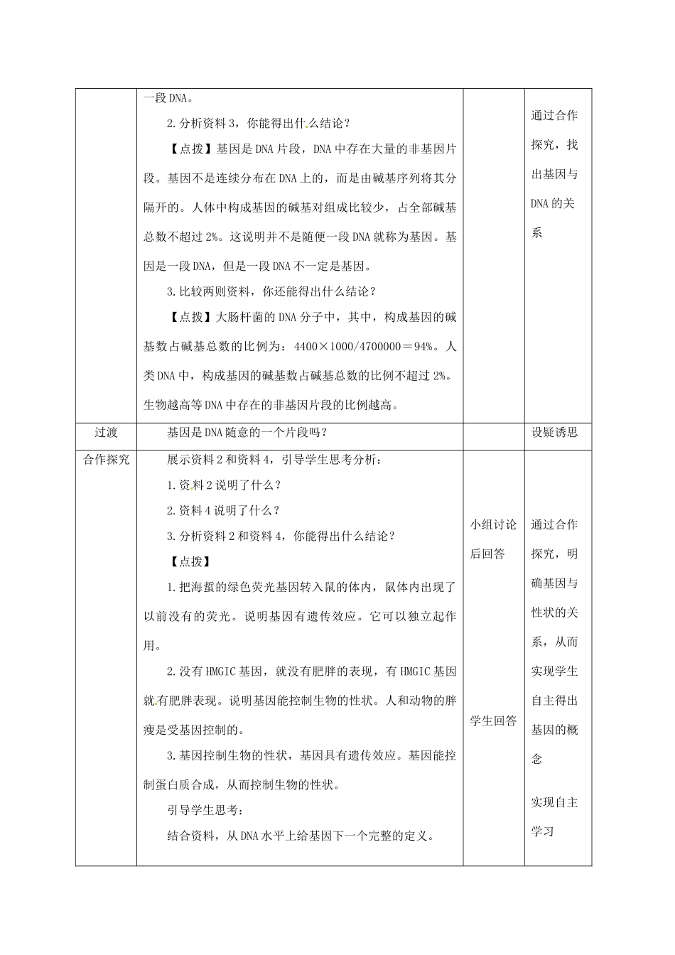高中生物《3.4基因是有遗传效应的DNA片段》教学设计 新人教版必修2-新人教版高一必修2生物教案_第3页