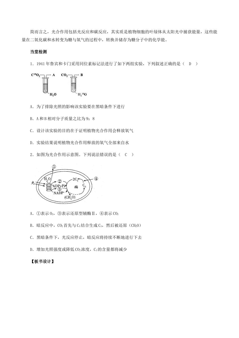 高中生物 第四章 细胞的代谢 第四节 碳反应教案 北师大版必修1-北师大版高一必修1生物教案_第3页