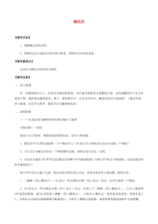 高中生物 第四章 细胞的代谢 第四节 碳反应教案 北师大版必修1-北师大版高一必修1生物教案