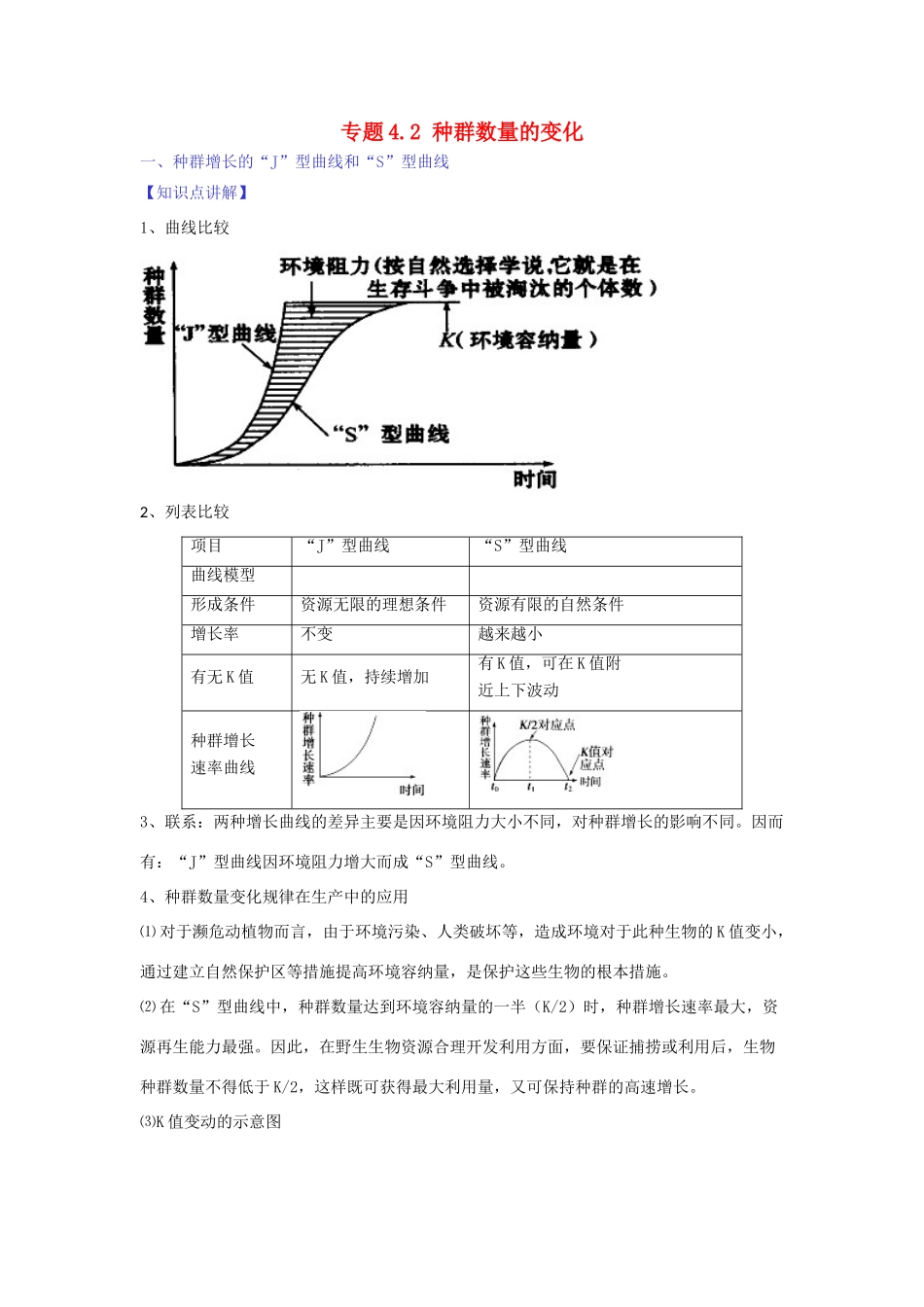 高中生物 第四章 种群和群落 专题4.2 种群数量的变化教案（基础版）新人教版必修3-新人教版高一必修3生物教案_第1页