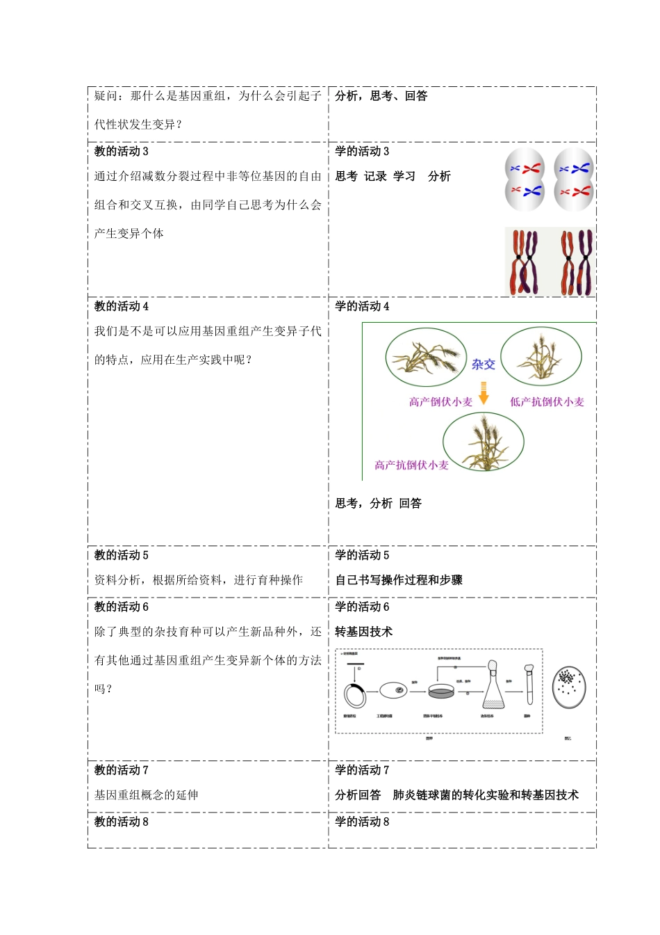 高中生物 第四章 生物的变异 第二节 基因重组使子代出现变异教案（1）浙科版必修2-浙科版高一必修2生物教案_第2页