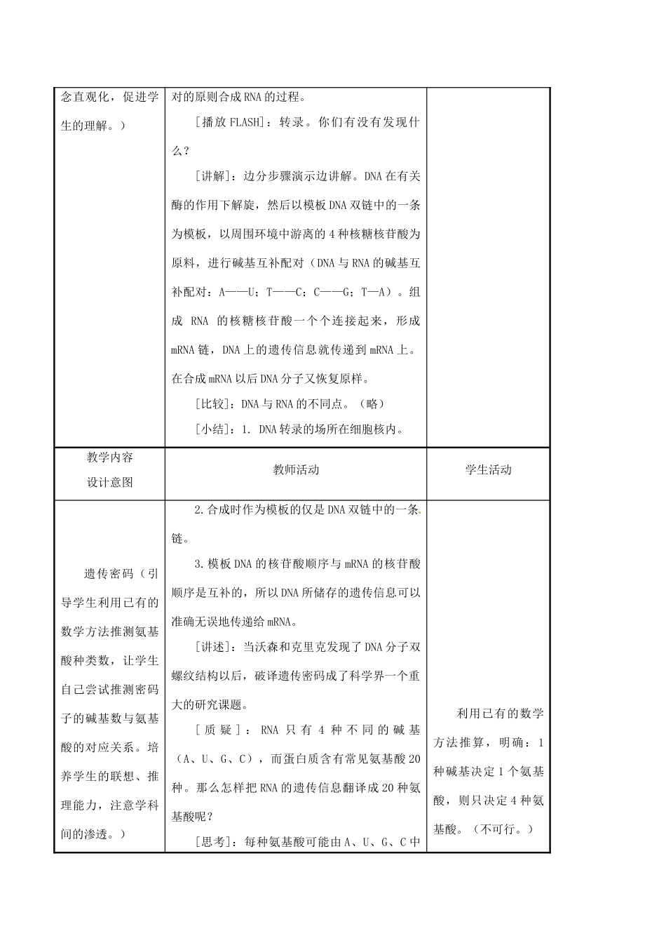 高中生物 第四章 基因的表达 4.1基因指导蛋白质的合成教案 新人教版必修2-新人教版高一必修2生物教案_第3页