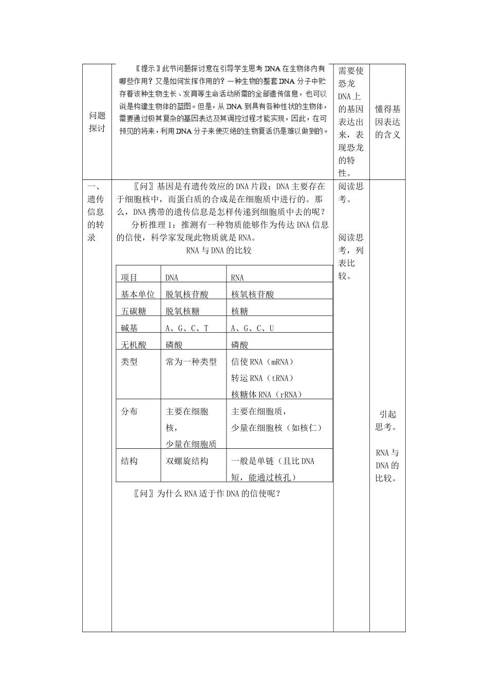 高中生物 第四章 基因的表达 4.1 基因指导蛋白质的合成A1教案 新人教版必修2-新人教版高一必修2生物教案_第3页