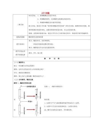 高中生物 第四章 光合作用和细胞呼吸 4.1 ATP和酶 4.1.2 酶和酶促反应教案 苏教版必修1-苏教版高一必修1生物教案
