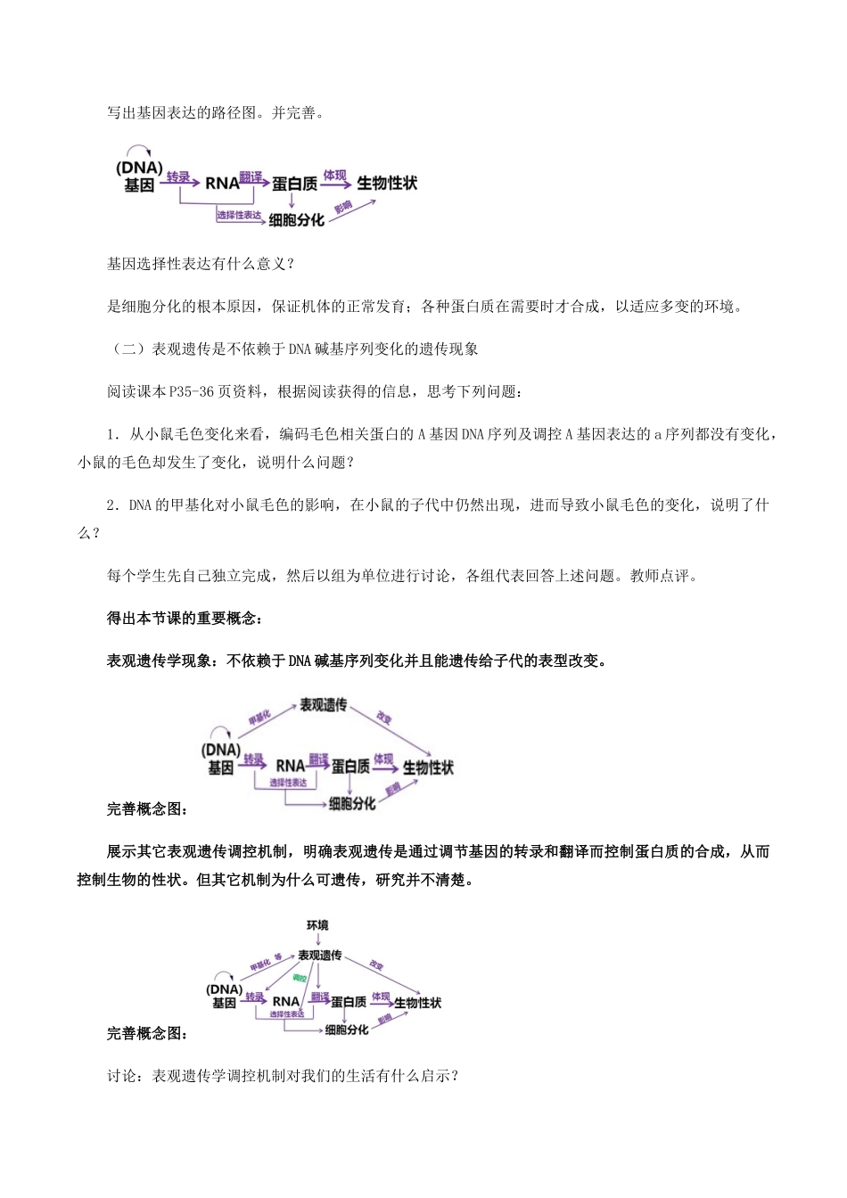 高中生物 第二章 遗传信息的复制与表达 第三节 基因的选择性表达及表观遗传现象教案 北师大版必修2-北师大版高一必修2生物教案_第2页