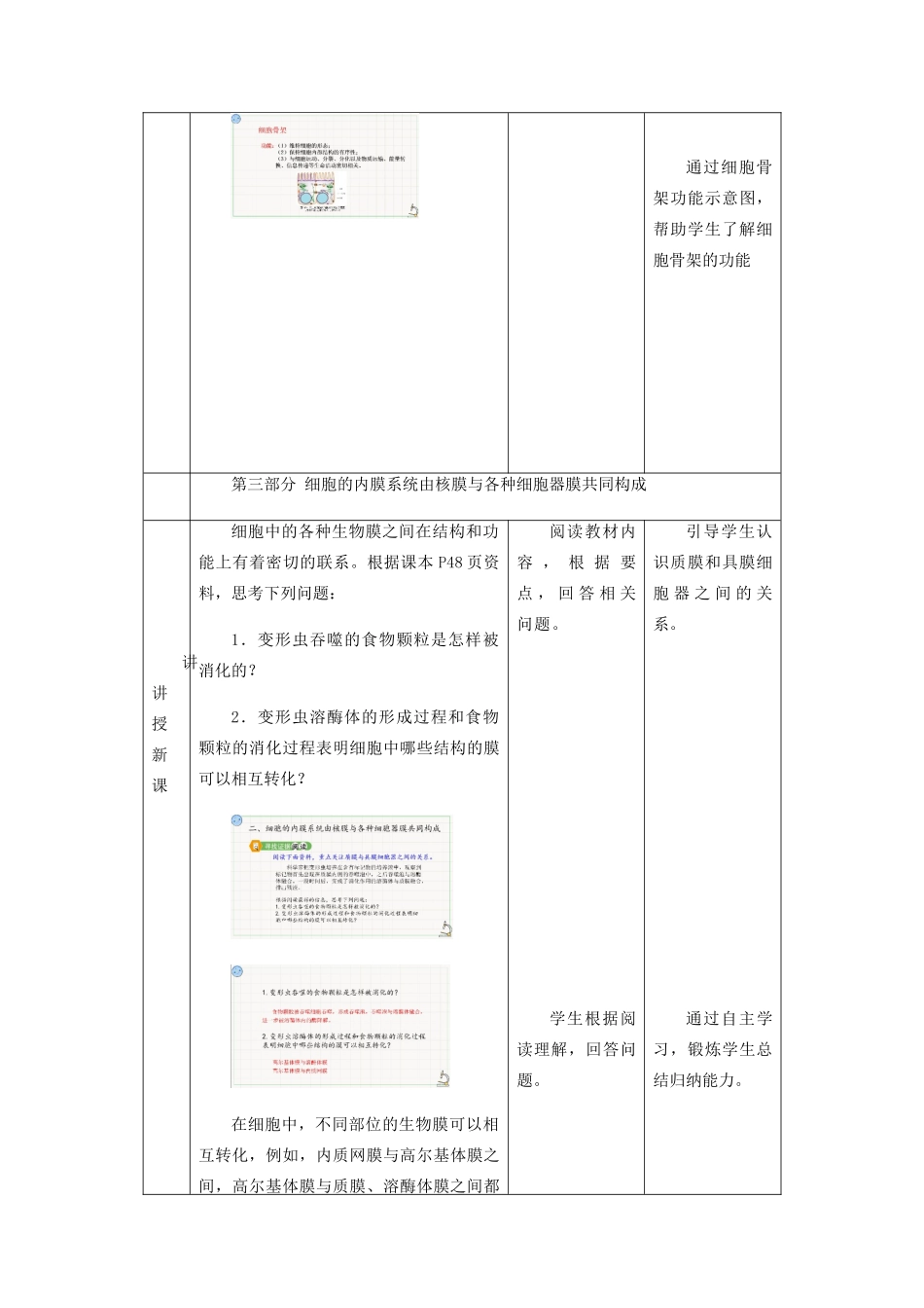 高中生物 第二章 细胞的结构与功能 第四节 细胞骨架与内膜系统教案 北师大版必修1-北师大版高一必修1生物教案_第3页