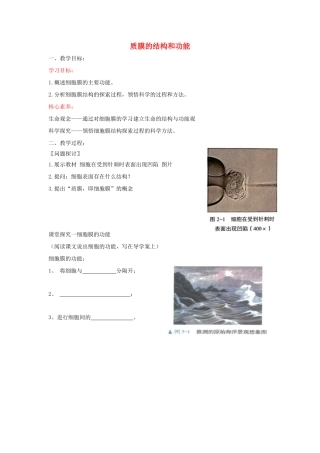 高中生物 第二章 细胞的结构与功能 第一节 质膜的结构和功能教案 北师大版必修1-北师大版高一必修1生物教案