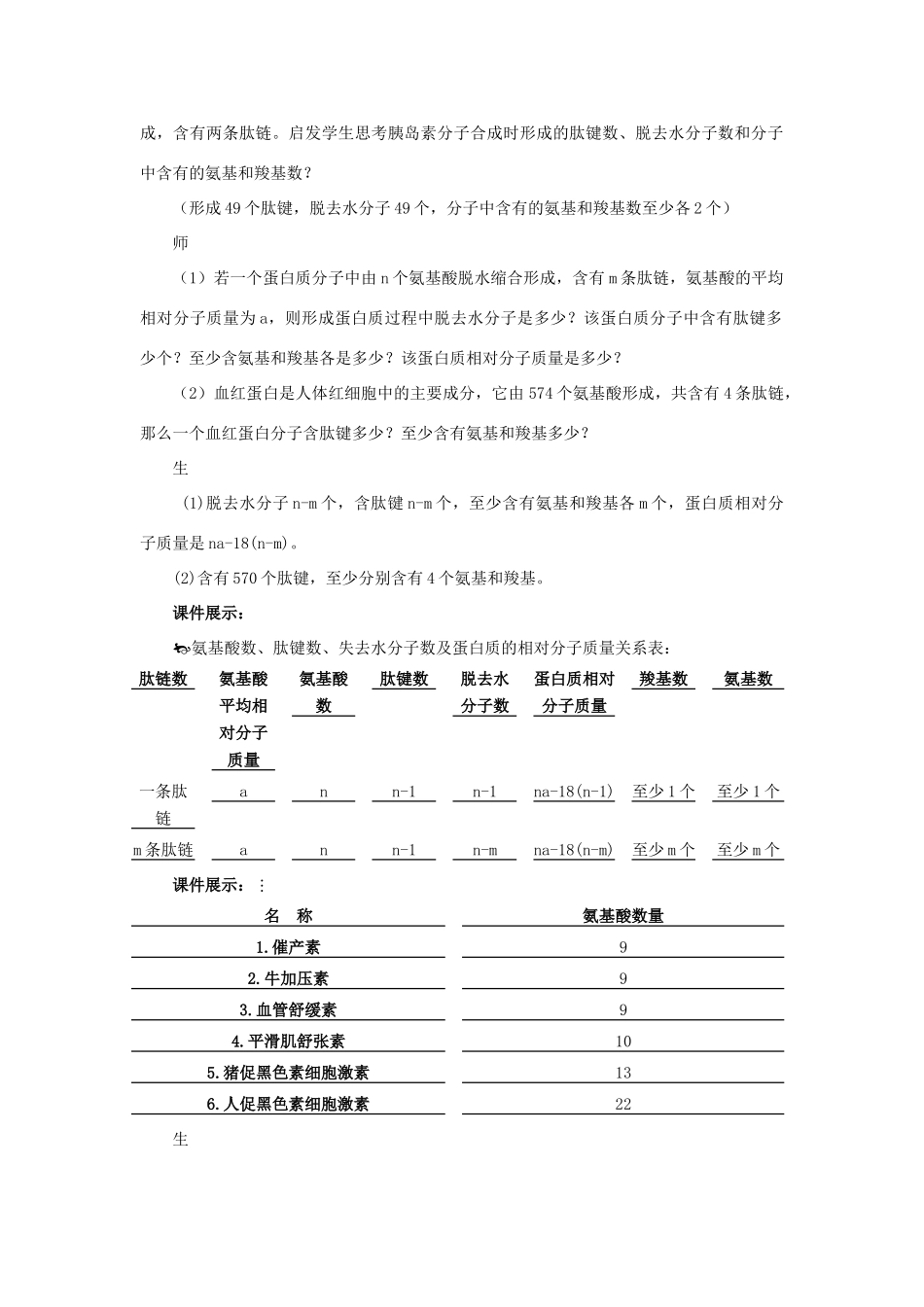 高中生物 第二章 细胞的化学组成 2.2 细胞中的生物大分子（第4课时）教案 苏教版必修1-苏教版高一必修1生物教案_第2页