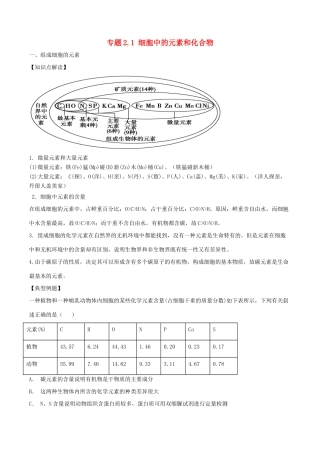 高中生物 第二章 组成细胞的分子 专题2.1 细胞中的元素和化合物教案（提升版）新人教版必修1-新人教版高一必修1生物教案
