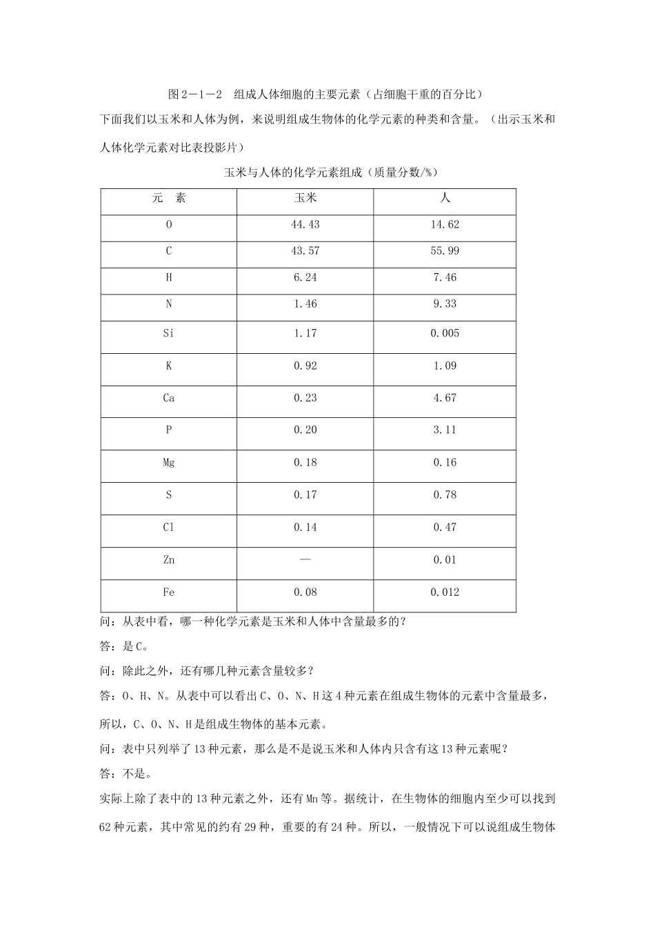 高中生物 第二章 组成细胞的分子 2.1 细胞中的元素和化合物教案1 新人教版必修1-新人教版高一必修1生物教案_第3页