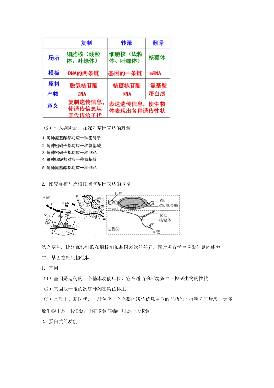 高中生物 第三章 遗传的分子基础 第四节 基因控制蛋白质合成教案（3）浙科版必修2-浙科版高一必修2生物教案_第2页