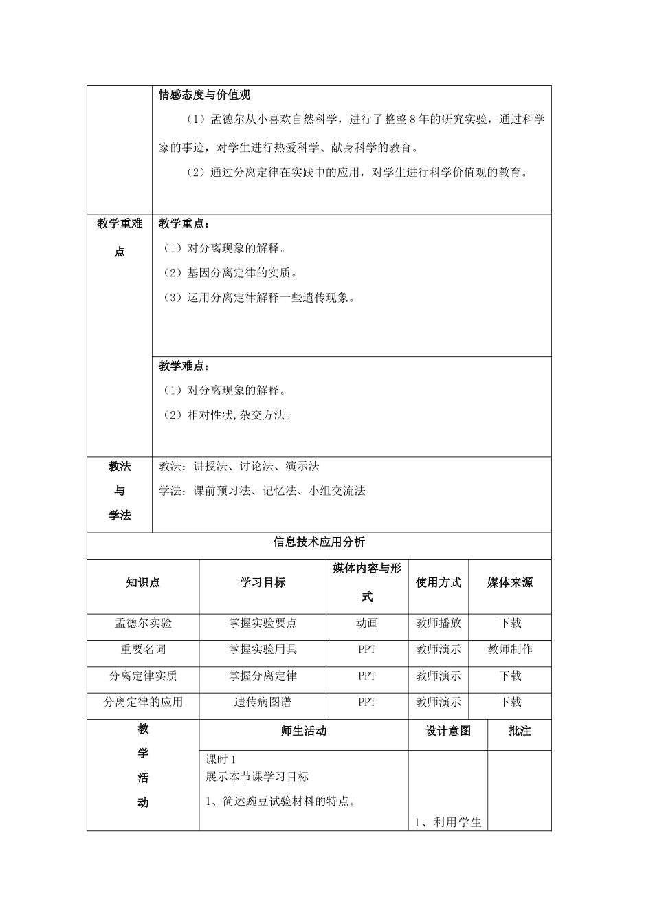 高中生物 第三章 遗传和染色体 3.1 基因的分离定律教案 苏教版必修2-苏教版高一必修2生物教案_第2页