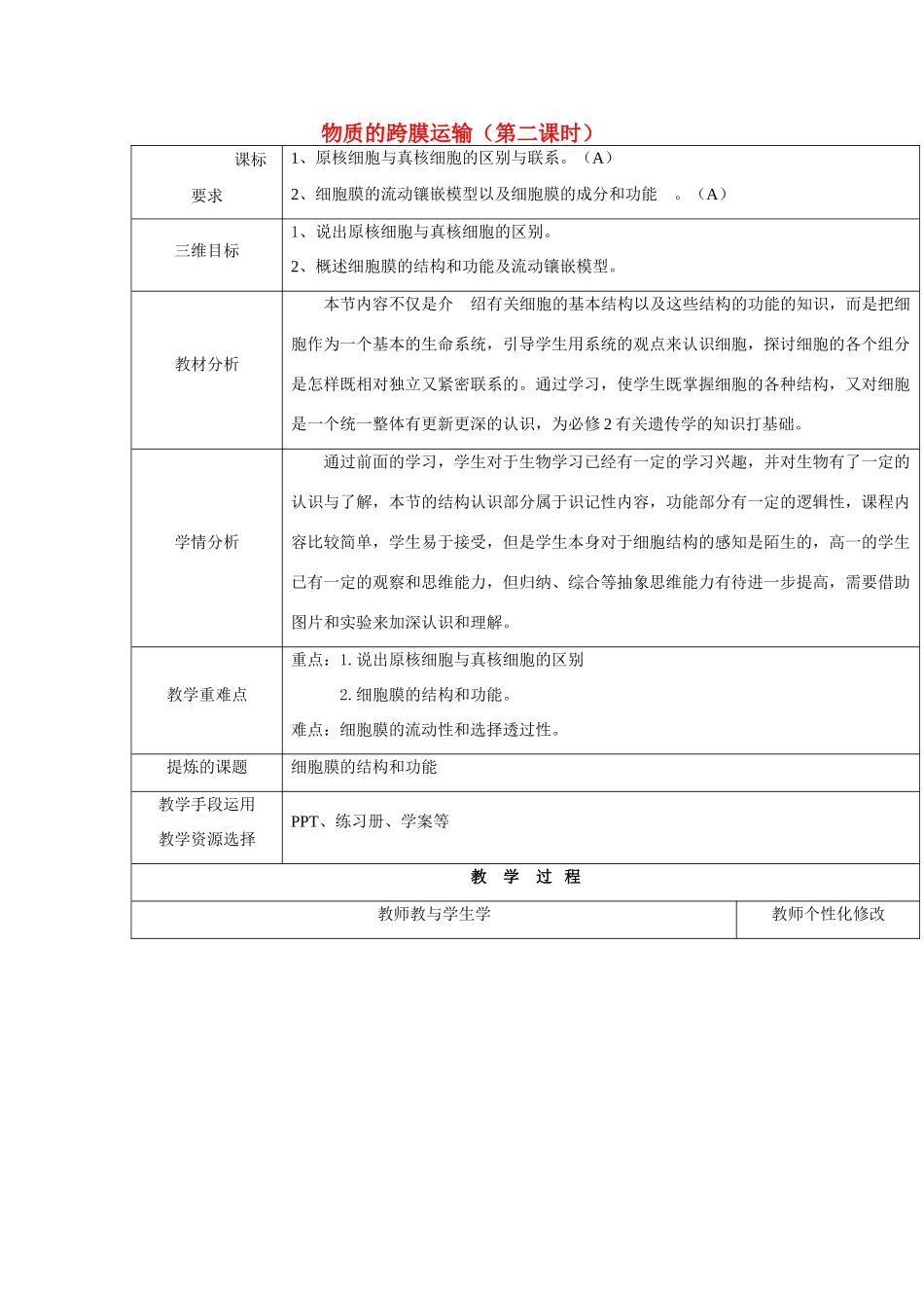 高中生物 第三章 细胞的结构和功能 3.2 细胞结构和类型 第一课时教案 苏教版必修1-苏教版高一必修1生物教案_第1页