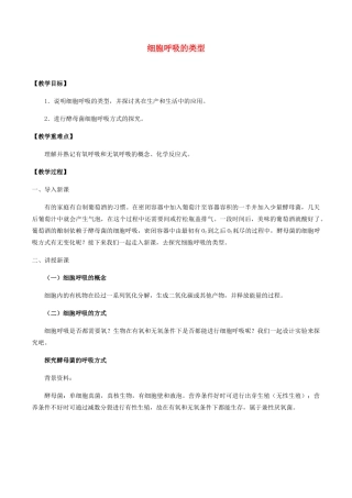 高中生物 第三章 细胞的物质基础 第三节 细胞呼吸的类型教案 北师大版必修1-北师大版高一必修1生物教案