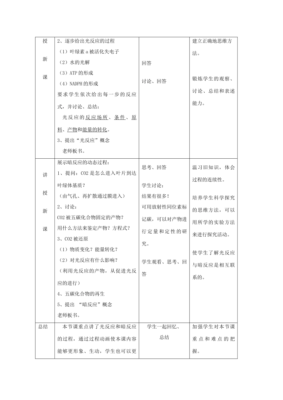 高中生物 第一册 第4章 生命的物质变化和能量转换 4.2 光合作用教案（3）沪科版-沪科版高一第一册生物教案_第3页