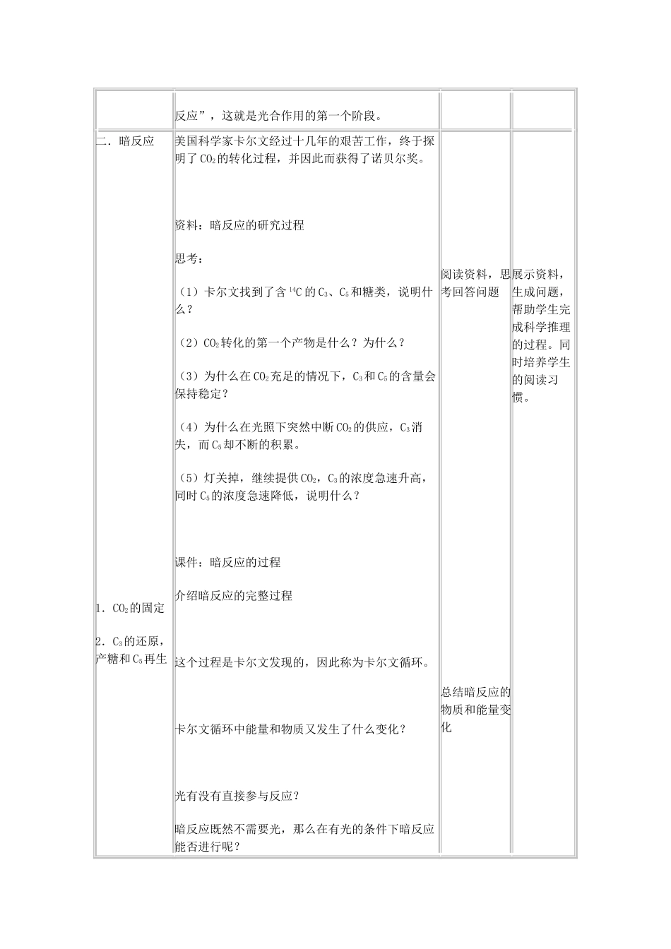 高中生物 第一册 第4章 生命的物质变化和能量转换 4.2 光合作用教案（2）沪科版-沪科版高一第一册生物教案_第3页