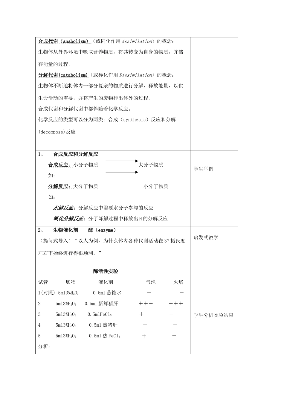 高中生物 第一册 第4章 生命的物质变化和能量转换 4.1 生物体内的化学反应教案（2）沪科版-沪科版高一第一册生物教案_第2页