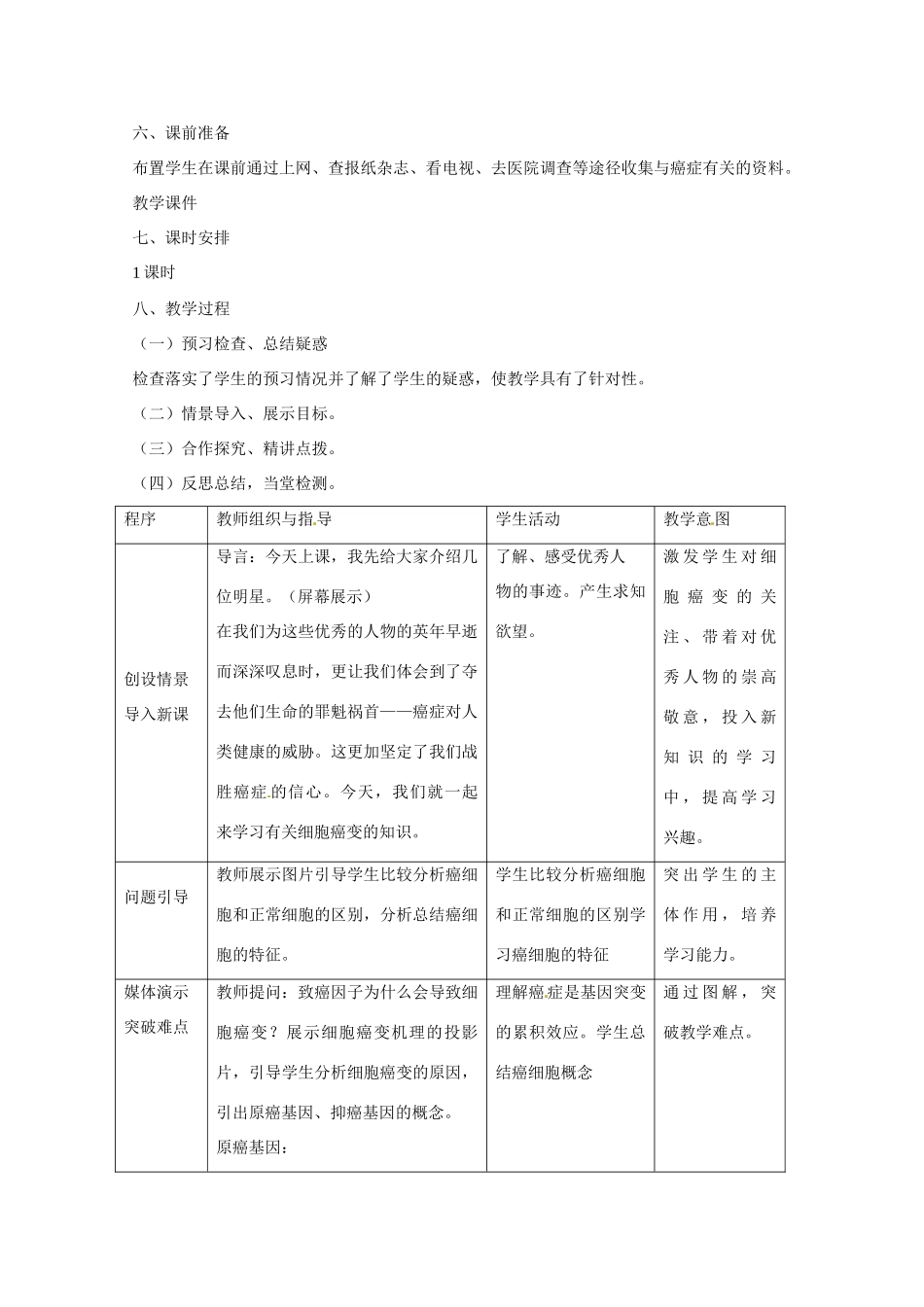 高中生物 第6章　细胞的生命历程第4节《细胞的癌变》参考教案 新人教版必修1_第2页