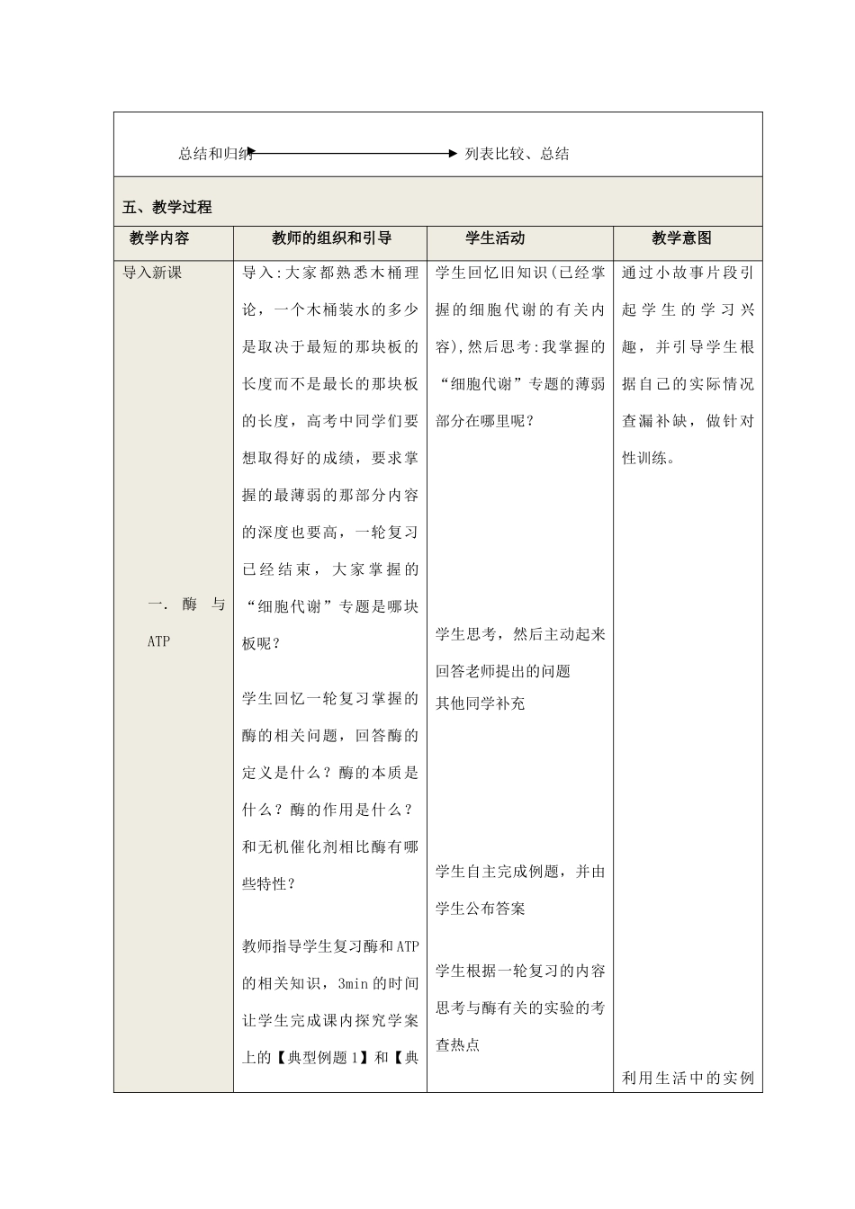 高中生物 第5章 细胞代谢细胞代谢教学设计 新人教版必修1-新人教版高一必修1生物教案_第2页