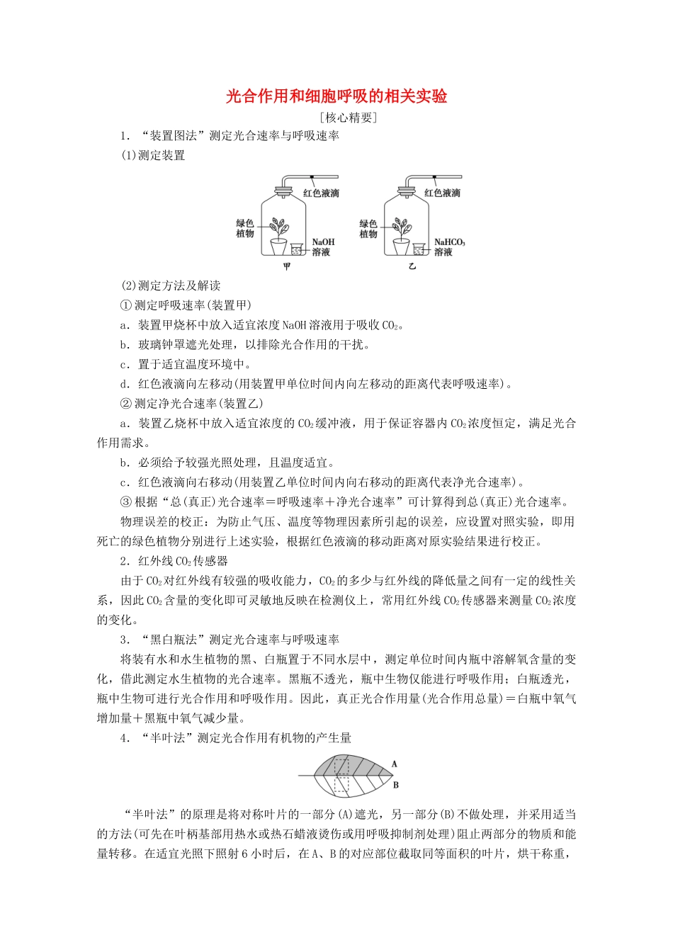 高中生物 第5章 素能提升课 光合作用和细胞呼吸的相关实验教案 新人教版必修1-新人教版高一必修1生物教案_第1页