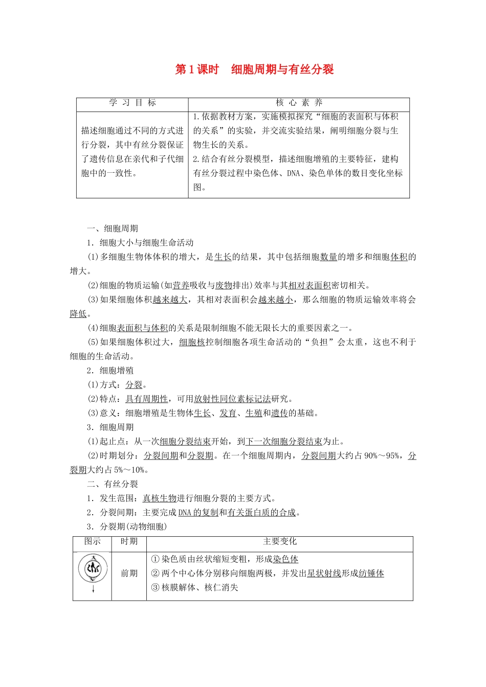 高中生物 第5章 第1节 第1课时 细胞周期与有丝分裂教案 苏教版必修1-苏教版高一必修1生物教案_第1页