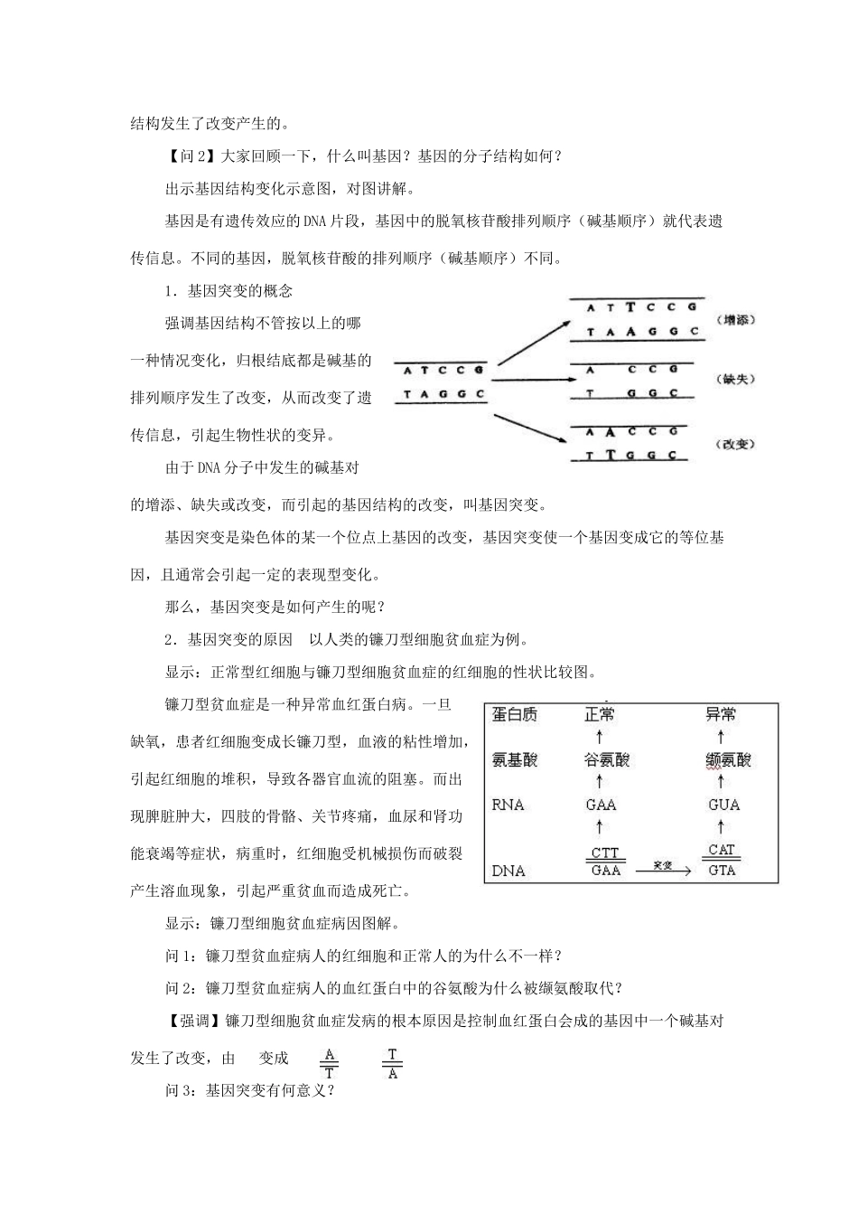 高中生物 第5章 基因突变及其他变异 第1节 基因突变和基因重组参考教案 新人教版必修2-新人教版高一必修2生物教案_第2页