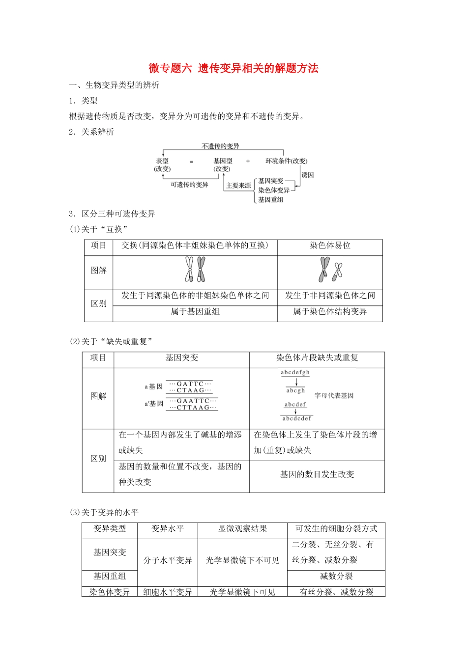 高中生物 第5章 基因突变及其他变异 微专题六 遗传变异相关的解题方法教案 新人教版必修第二册-新人教版高一第二册生物教案_第1页